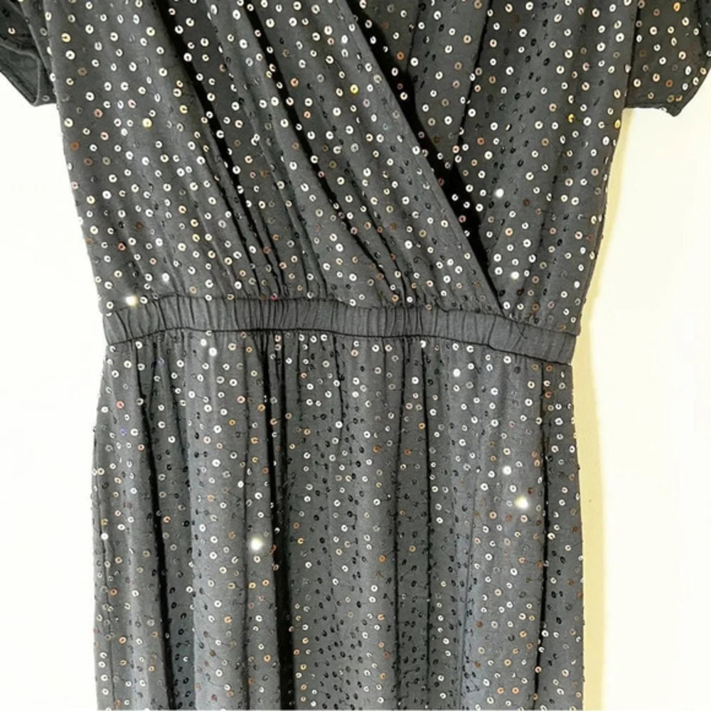 Garnet Hill Black Sequin Maxi Dress Women's Size Small Cotton Blend Sparkles S - Picture 5 of 7